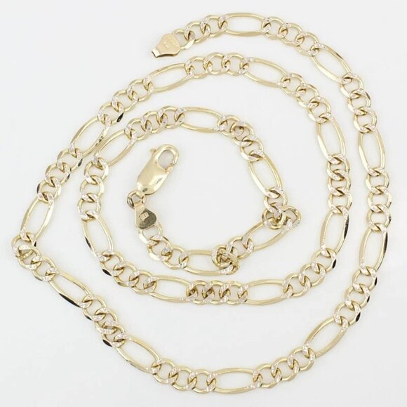 20.5 14K Two-Tone Gold Diamond Cut Figaro Link Chain Necklace - Picture 4 of 4